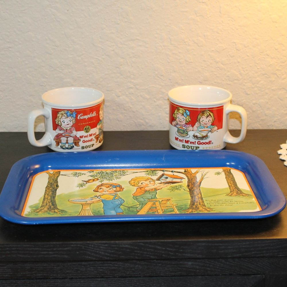 Vintage Campbell's Tray and 2 Soup Mugs